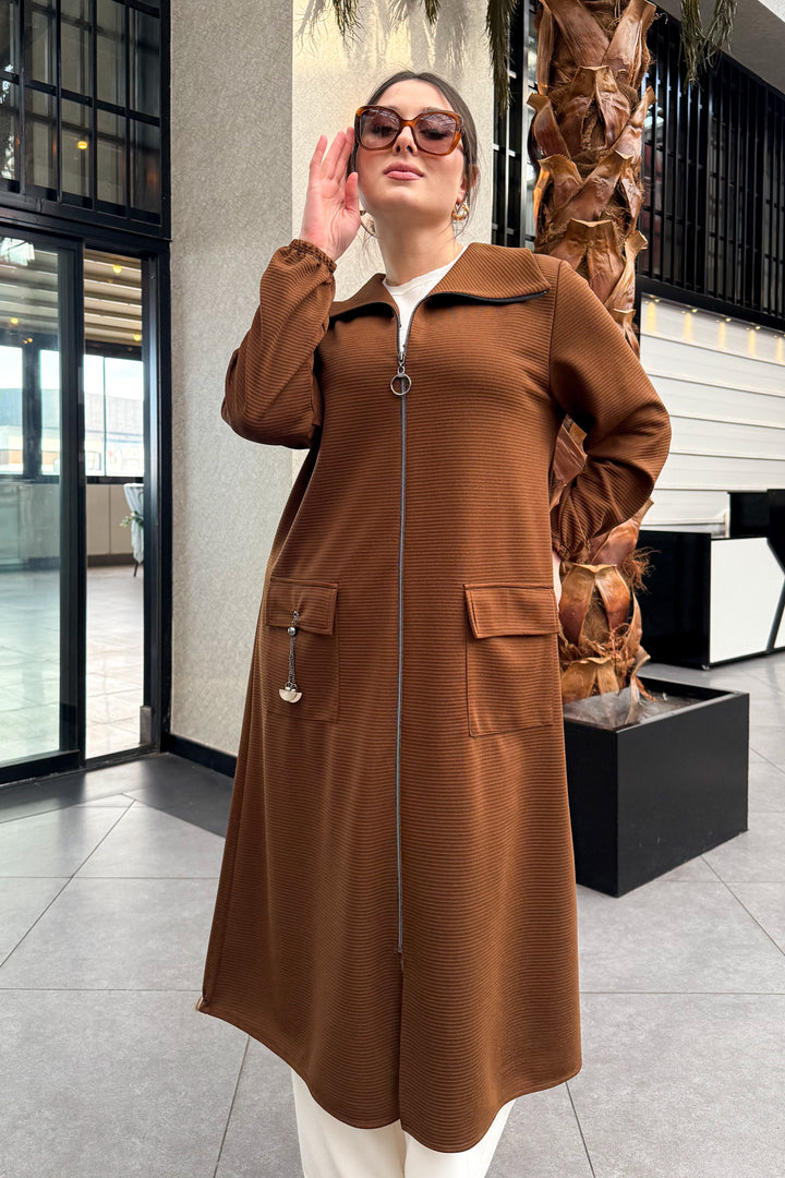 MPL Women's Plus Size Ottoman Zippered Long Coat 7517 - Miami Beach