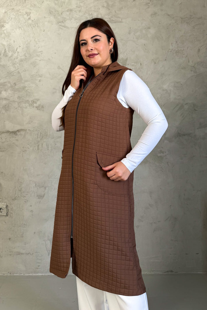 MPL Woman Quilted Zippered Long Vest 7545 - Bedford