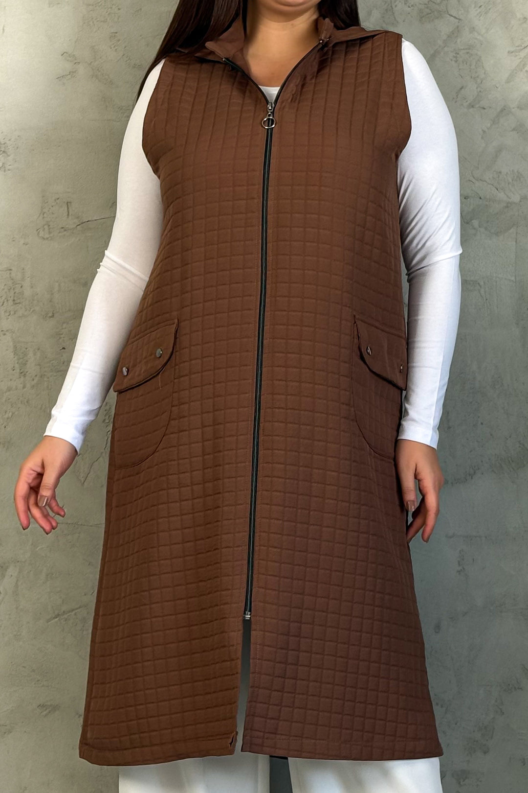 MPL Woman Quilted Zippered Long Vest 7545 - Bedford