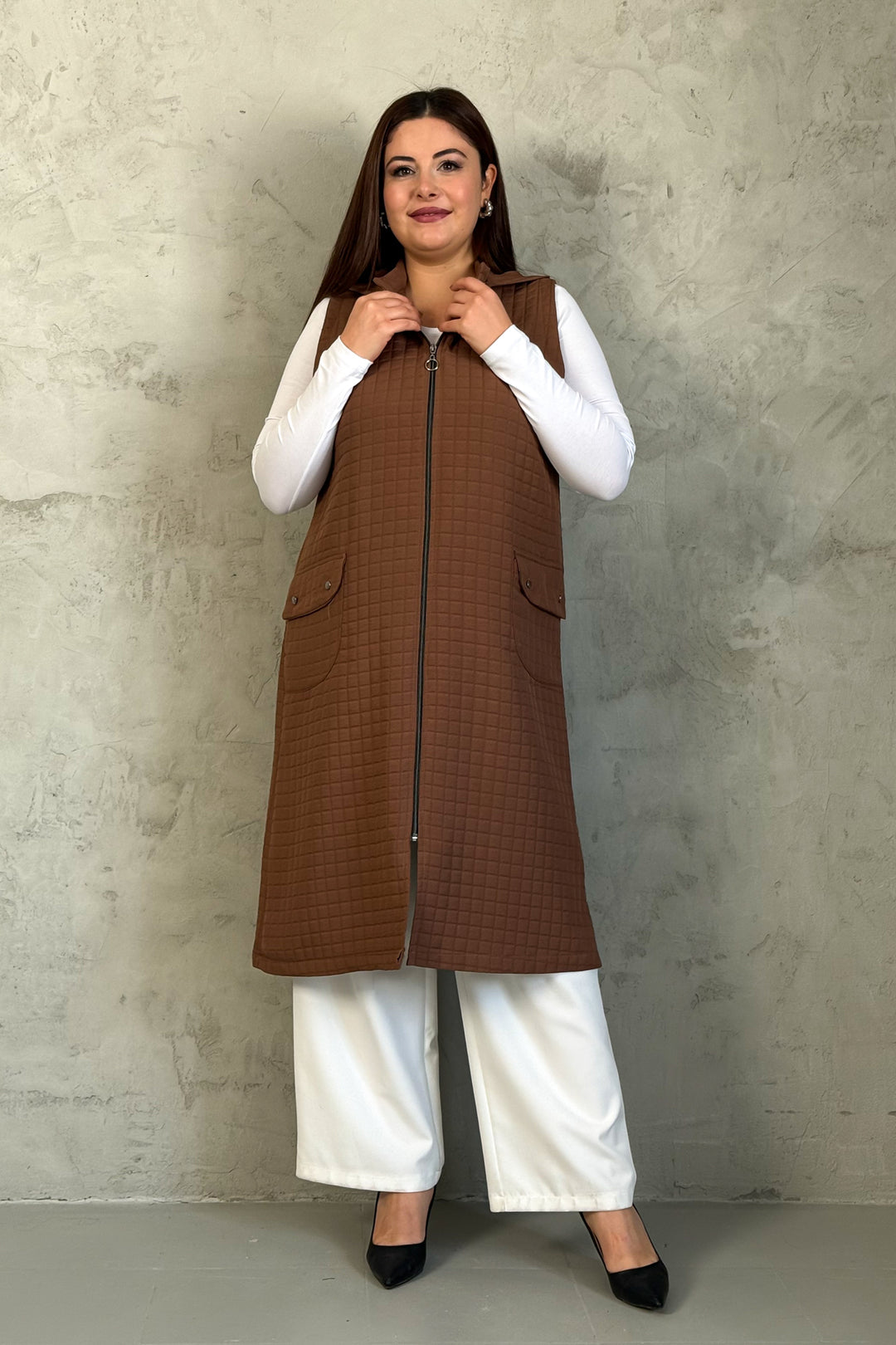 MPL Woman Quilted Zippered Long Vest 7545 - Newcastle
