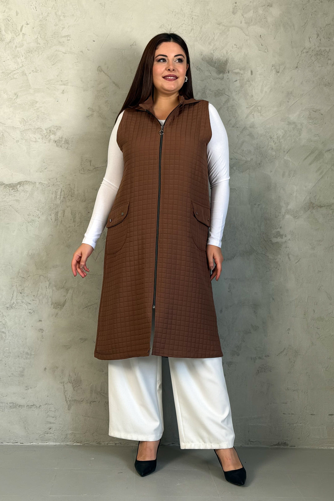 MPL Woman Quilted Zippered Long Vest 7545 - Bedford