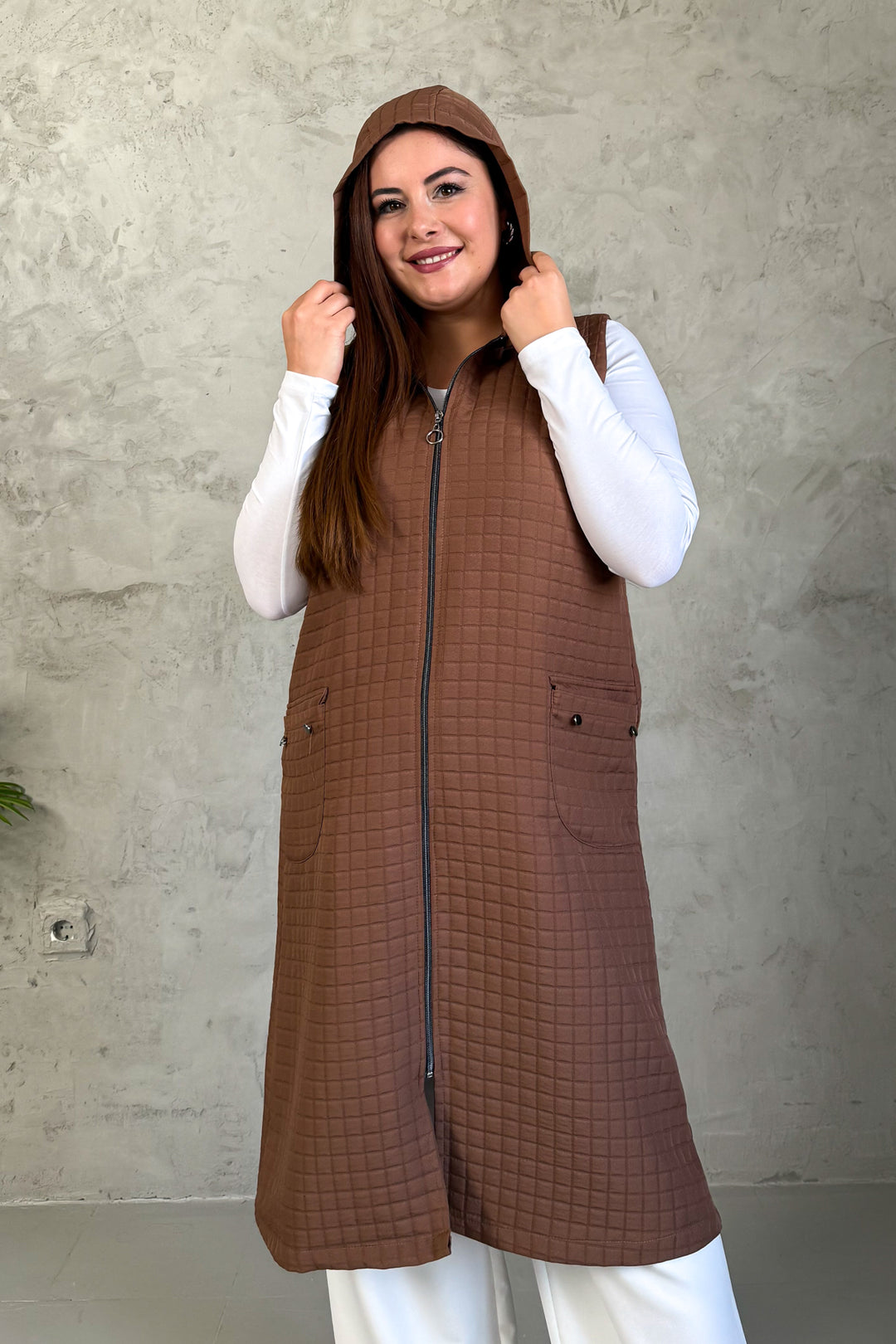 MPL Woman Quilted Zippered Long Vest 7545 - Bedford