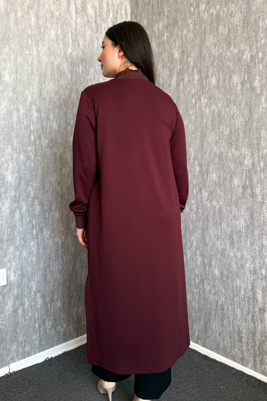 MPL Kadın Yaka Fermuarlı Modal Uzun Tunik 7561 - Germantown
