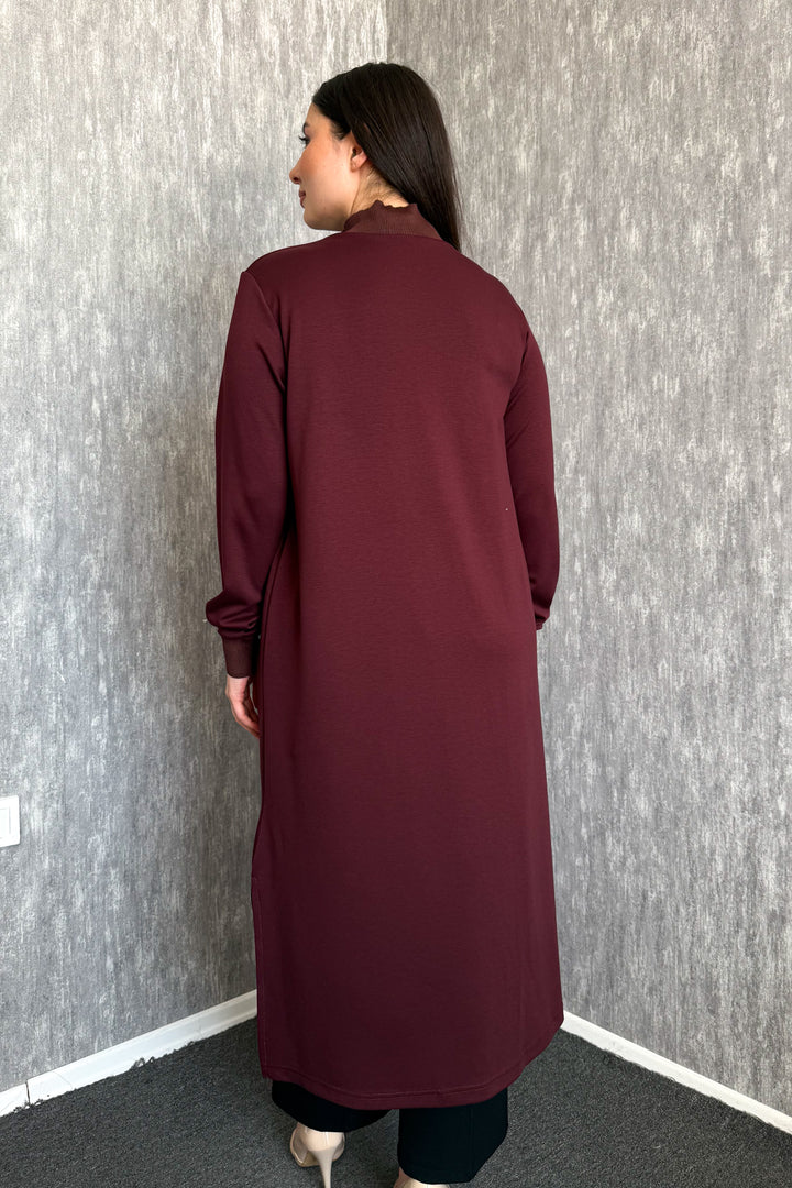 MPL Kadın Yaka Fermuarlı Modal Uzun Tunik 7561 - Germantown