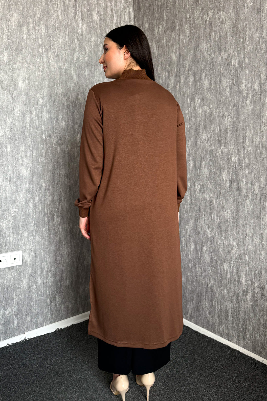 MPL Kadın Yaka Fermuarlı Modal Uzun Tunik 7561 - Mesquite