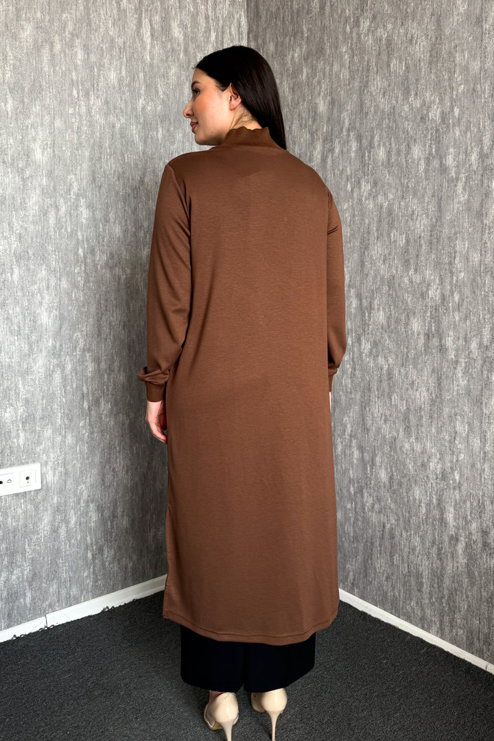 MPL Kadın Yaka Fermuarlı Modal Uzun Tunik 7561 - Mesquite
