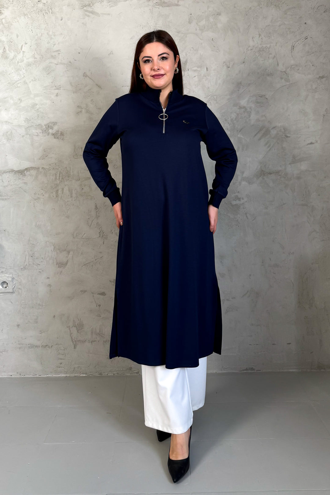 MPL Women's Collar Zippered Modal Long Tunic 7561 - Vushtrri
