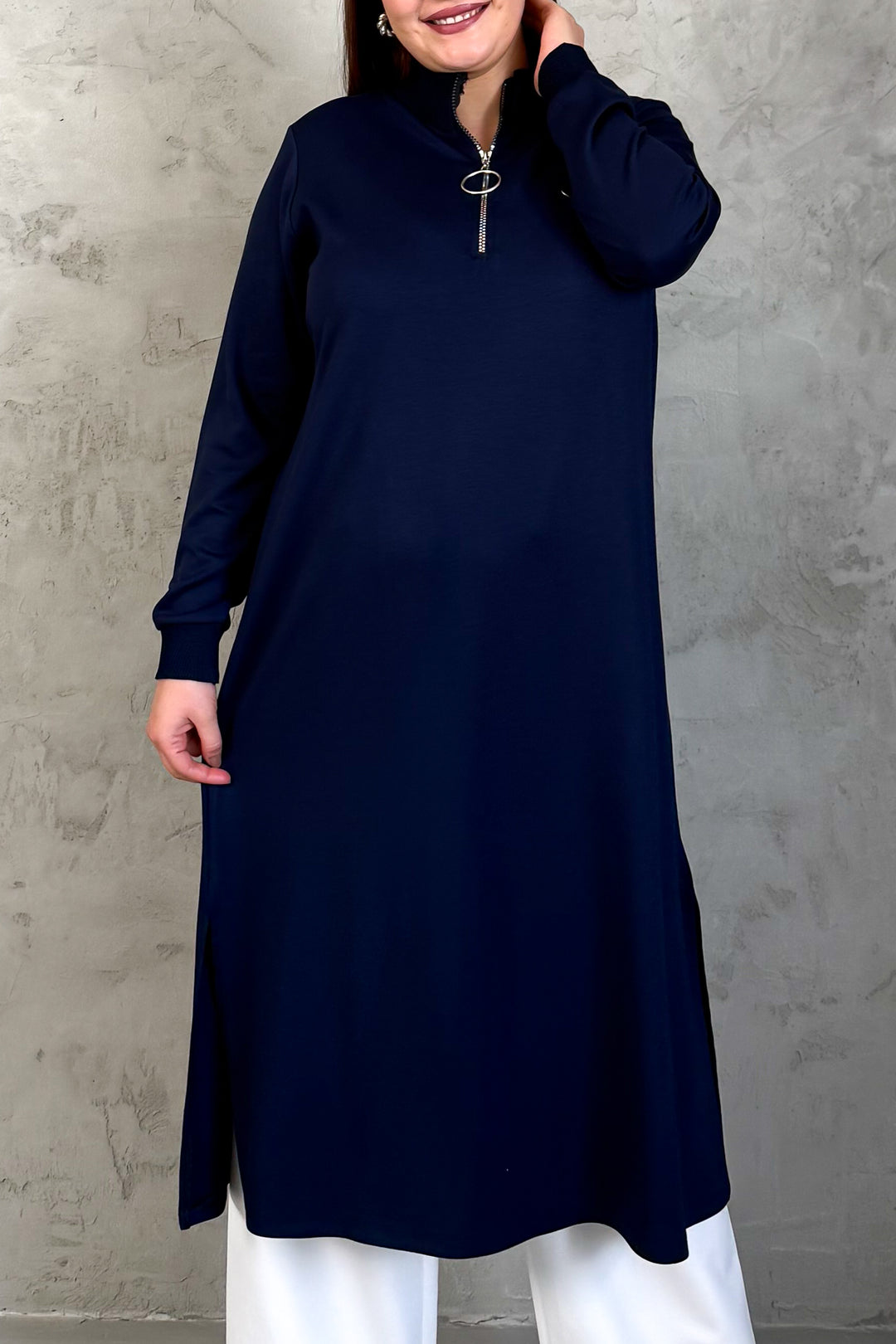 MPL Women's Collar Zippered Modal Long Tunic 7561 - Vushtrri
