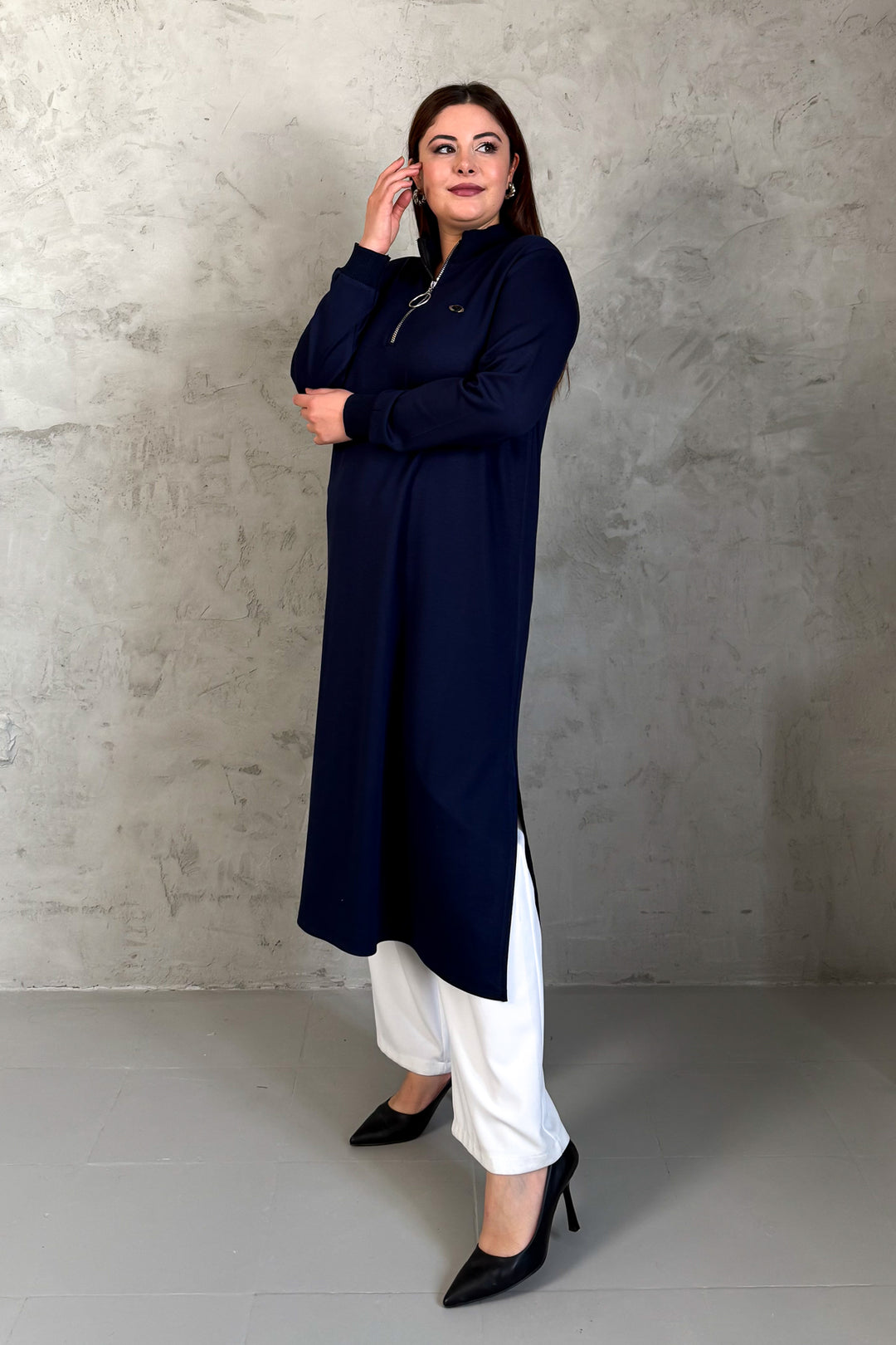 MPL Women's Collar Zippered Modal Long Tunic 7561 - Vushtrri