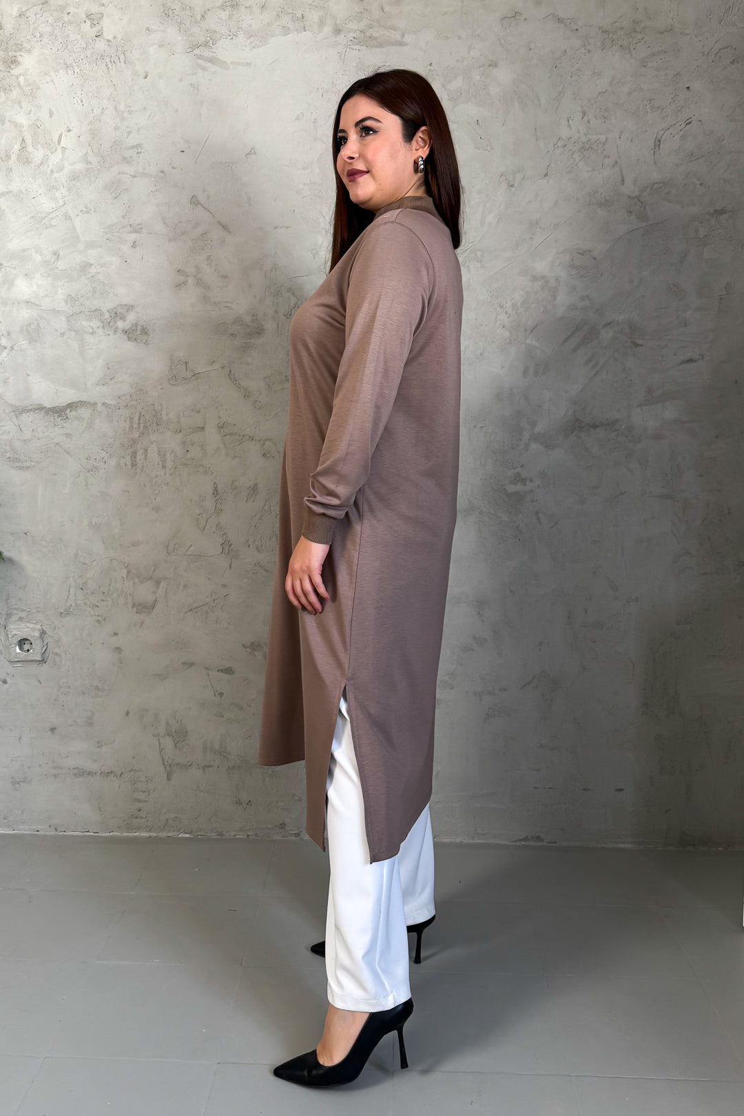 MPL Women's Collar Zippered Modal Long Tunic 7561 - Greenacres