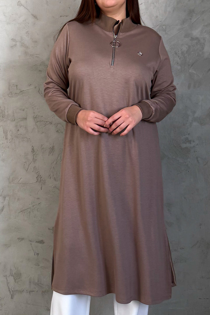 MPL Women's Collar Zippered Modal Long Tunic 7561 - Greenacres
