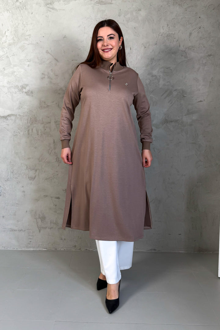 MPL Women's Collar Zippered Modal Long Tunic 7561 - Greenacres