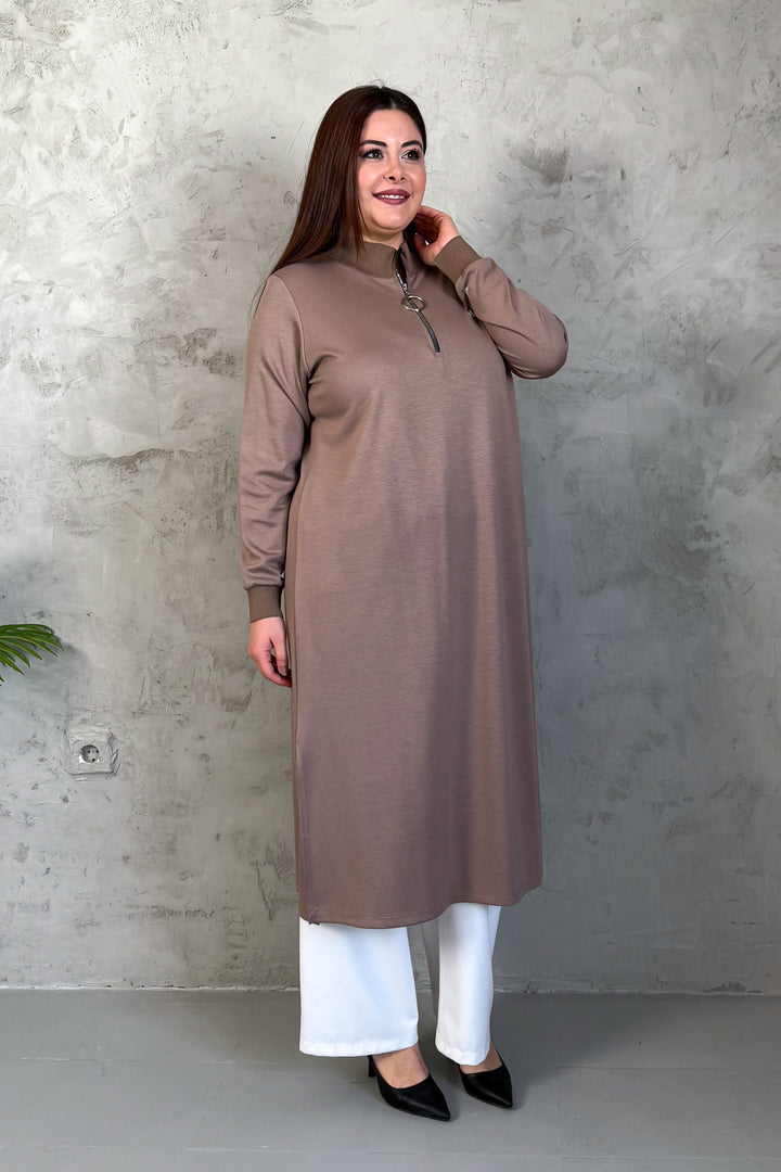 MPL Women's Collar Zippered Modal Long Tunic 7561 - Greenacres