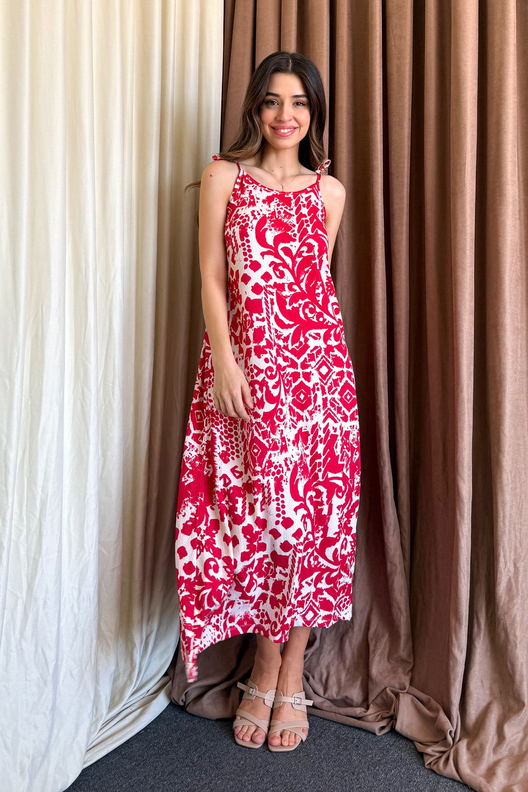MPL Woman Patterned V-Neck Strappy Long Dress 5693 - Grantham