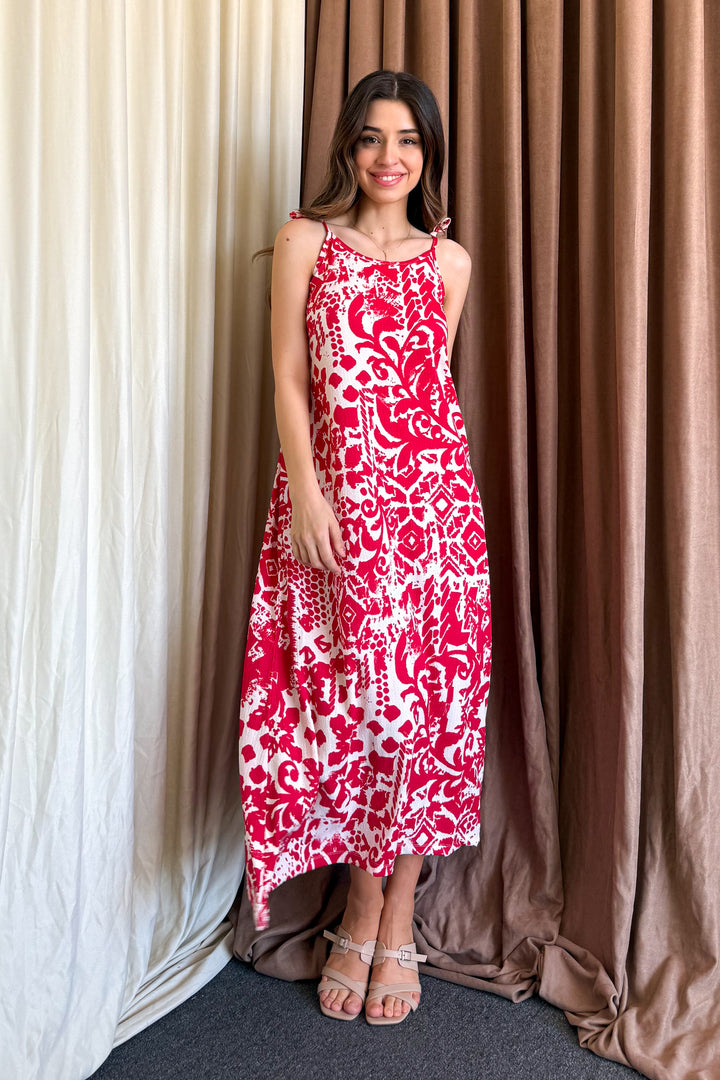 MPL Woman Patterned V-Neck Strappy Long Dress 5693 - Grantham