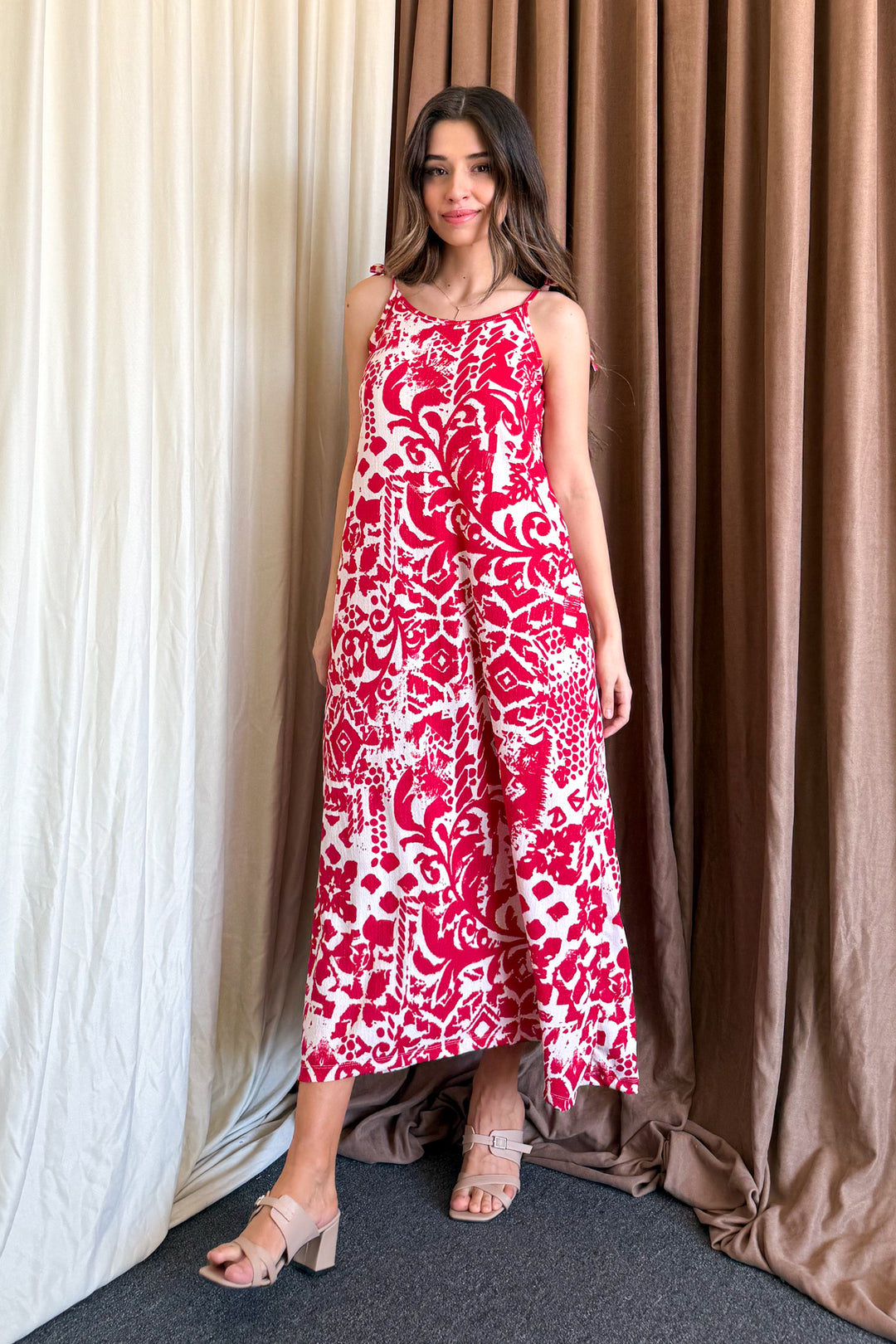 MPL Woman Patterned V-Neck Strappy Long Dress 5693 - Grantham