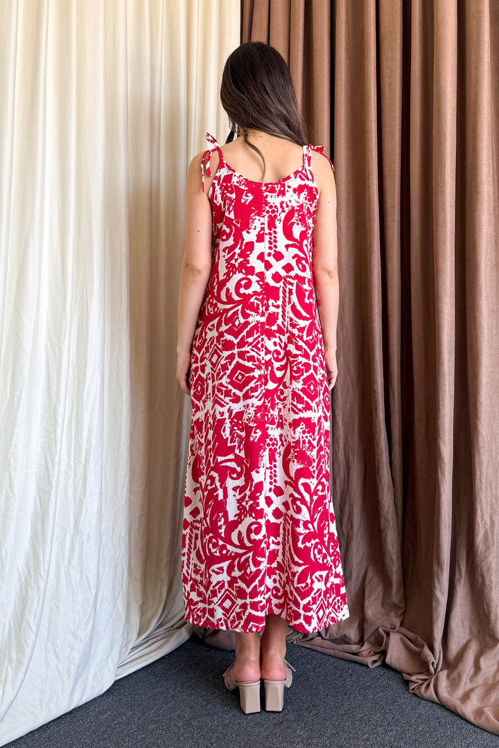 MPL Woman Patterned V-Neck Strappy Long Dress 5693 - Grantham
