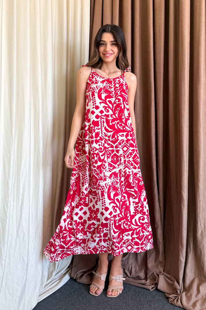 MPL Woman Patterned V-Neck Strappy Long Dress 5693 - Grantham