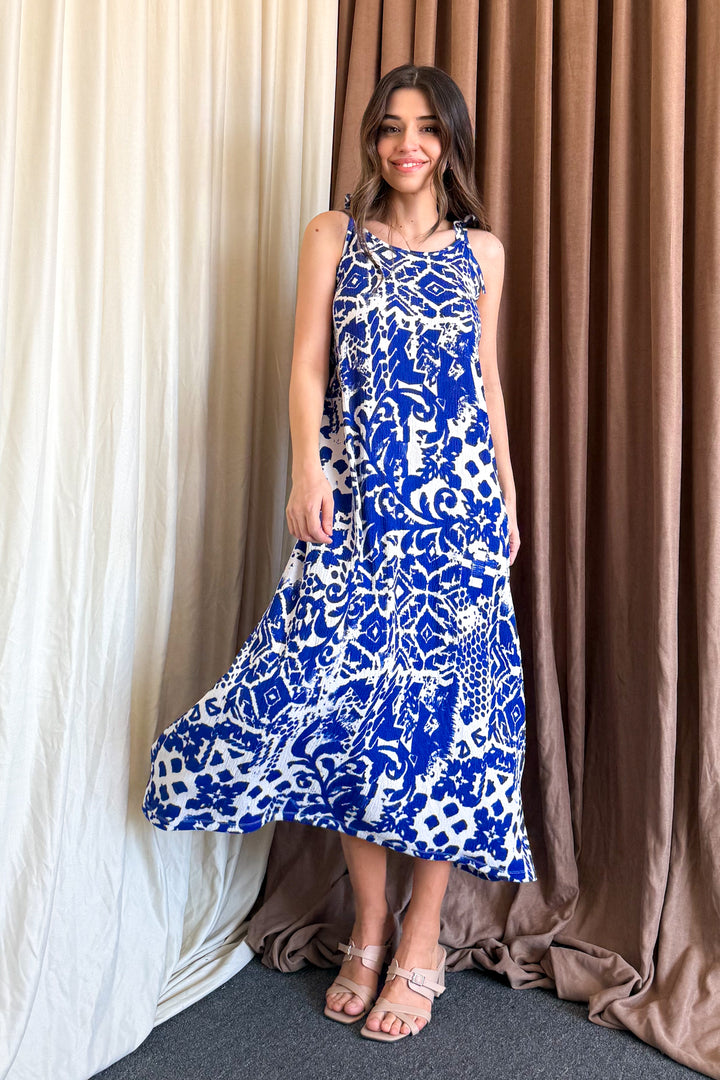 MPL Woman Patterned V-Neck Strappy Long Dress 5693 - Krasnodon