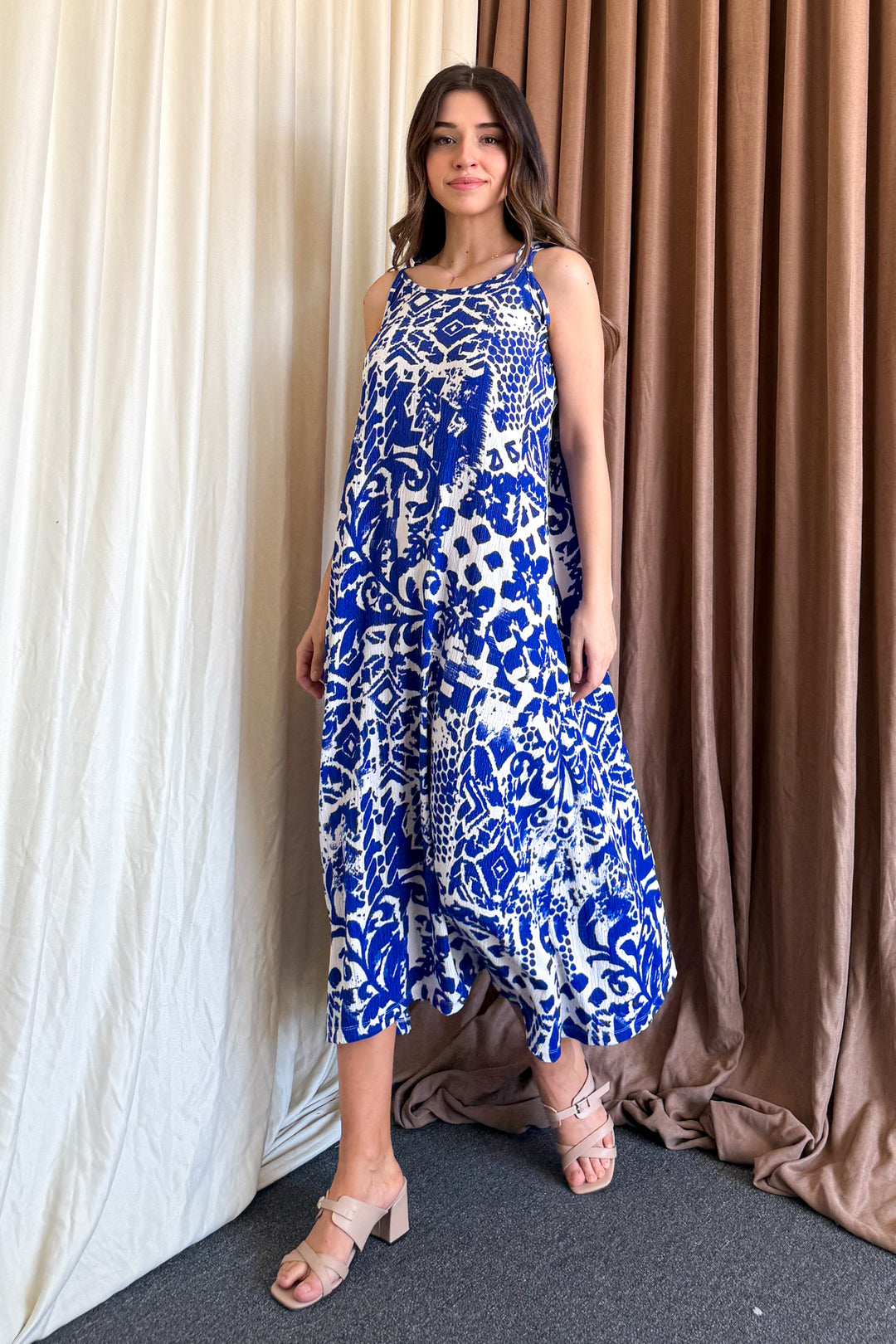 MPL Woman Patterned V-Neck Strappy Long Dress 5693 - Krasnodon