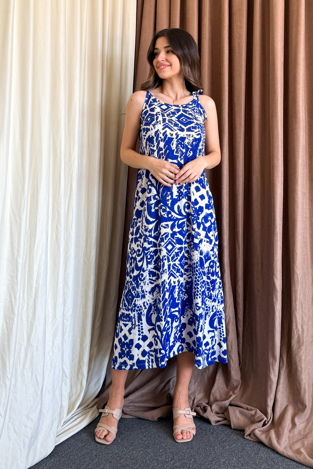 MPL Woman Patterned V-Neck Strappy Long Dress 5693 - Krasnodon