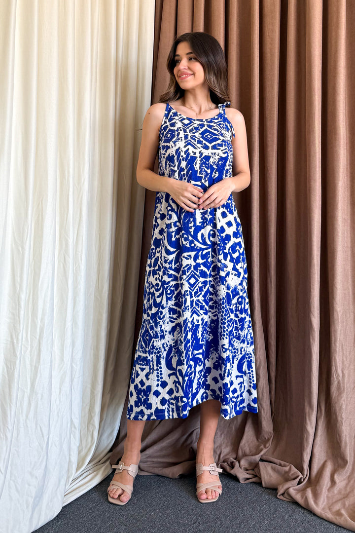 MPL Woman Patterned V-Neck Strappy Long Dress 5693 - Krasnodon