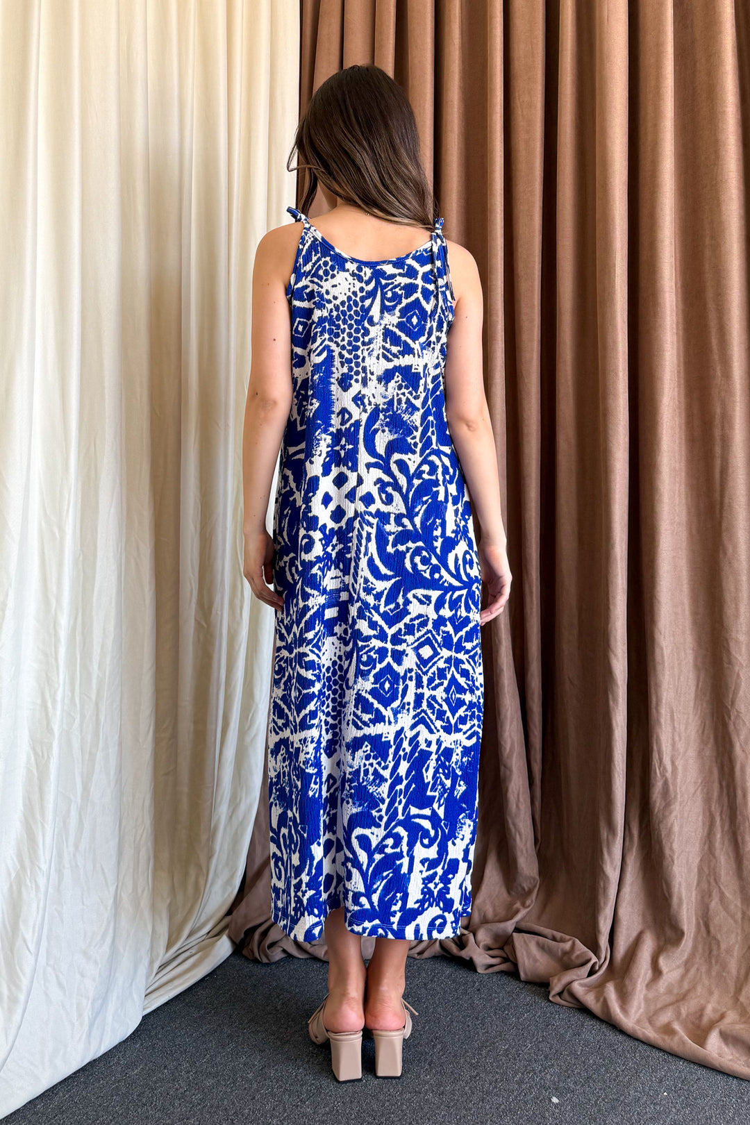 MPL Woman Patterned V-Neck Strappy Long Dress 5693 - Krasnodon