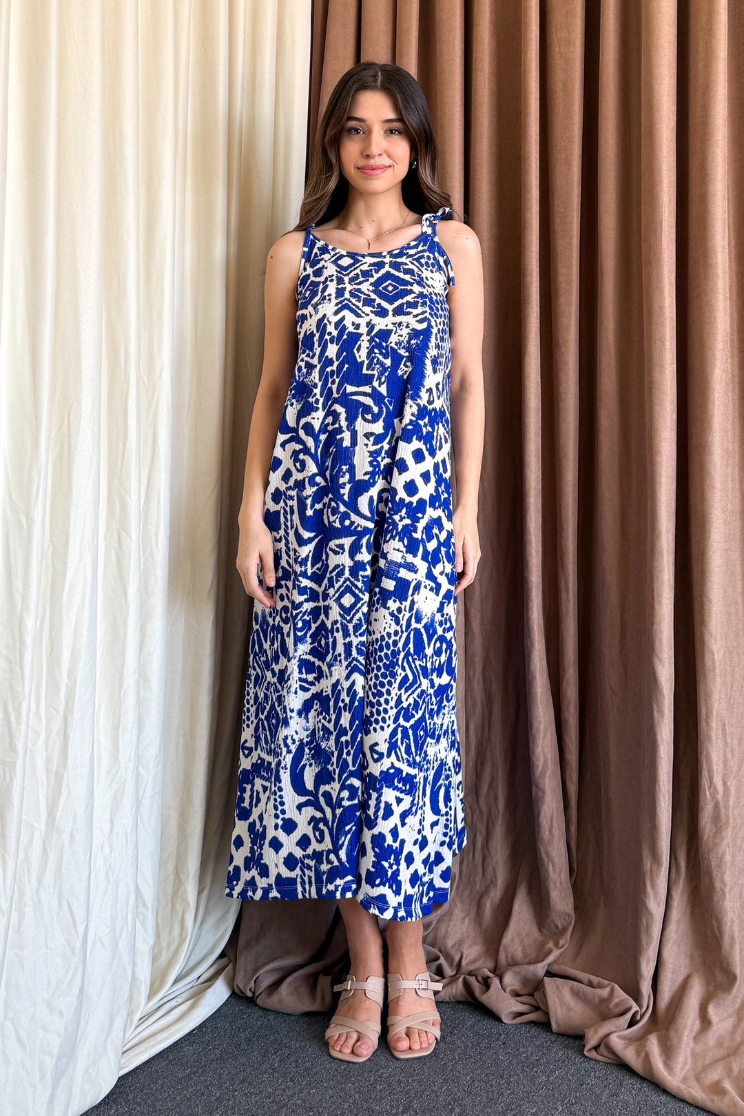 MPL Woman Patterned V-Neck Strappy Long Dress 5693 - Krasnodon