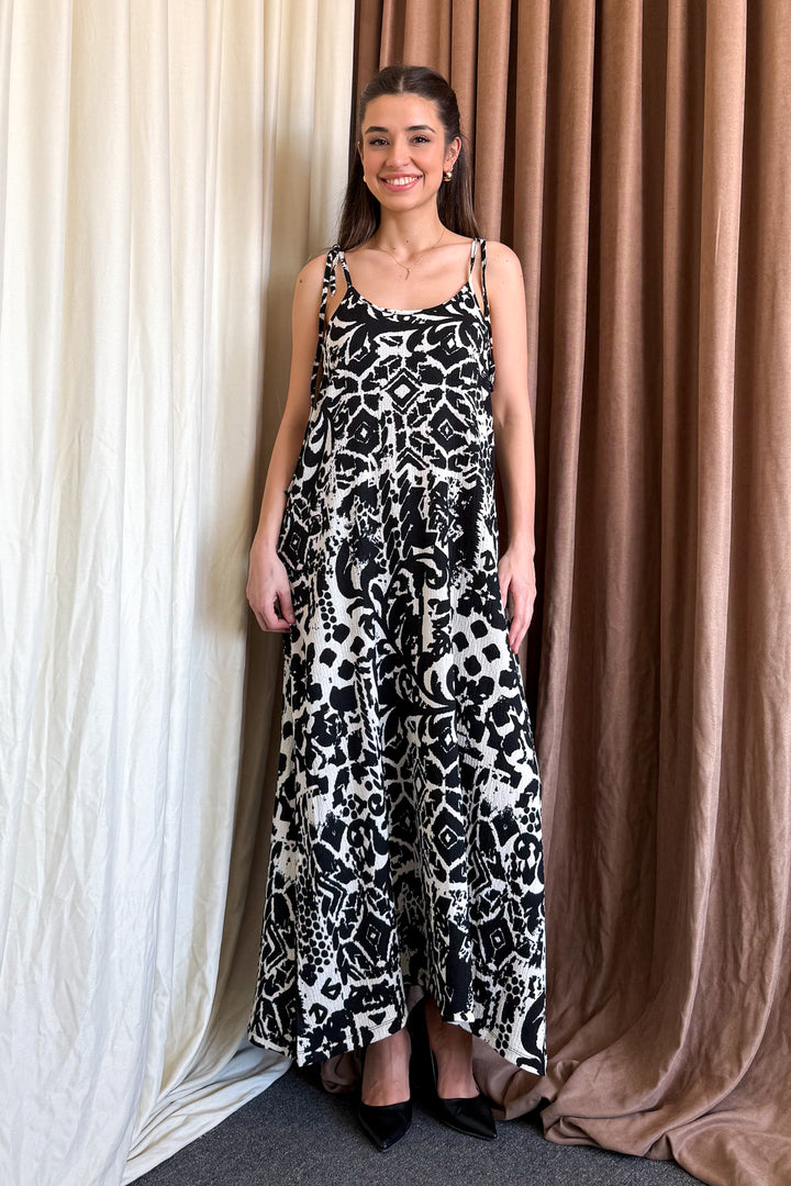 MPL Woman Patterned V-Neck Strappy Long Dress 5693 - Warrington