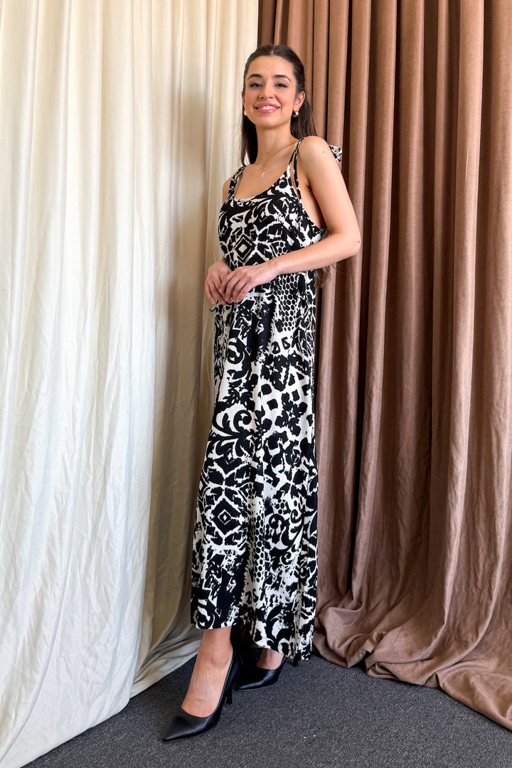 MPL Woman Patterned V-Neck Strappy Long Dress 5693 - Warrington