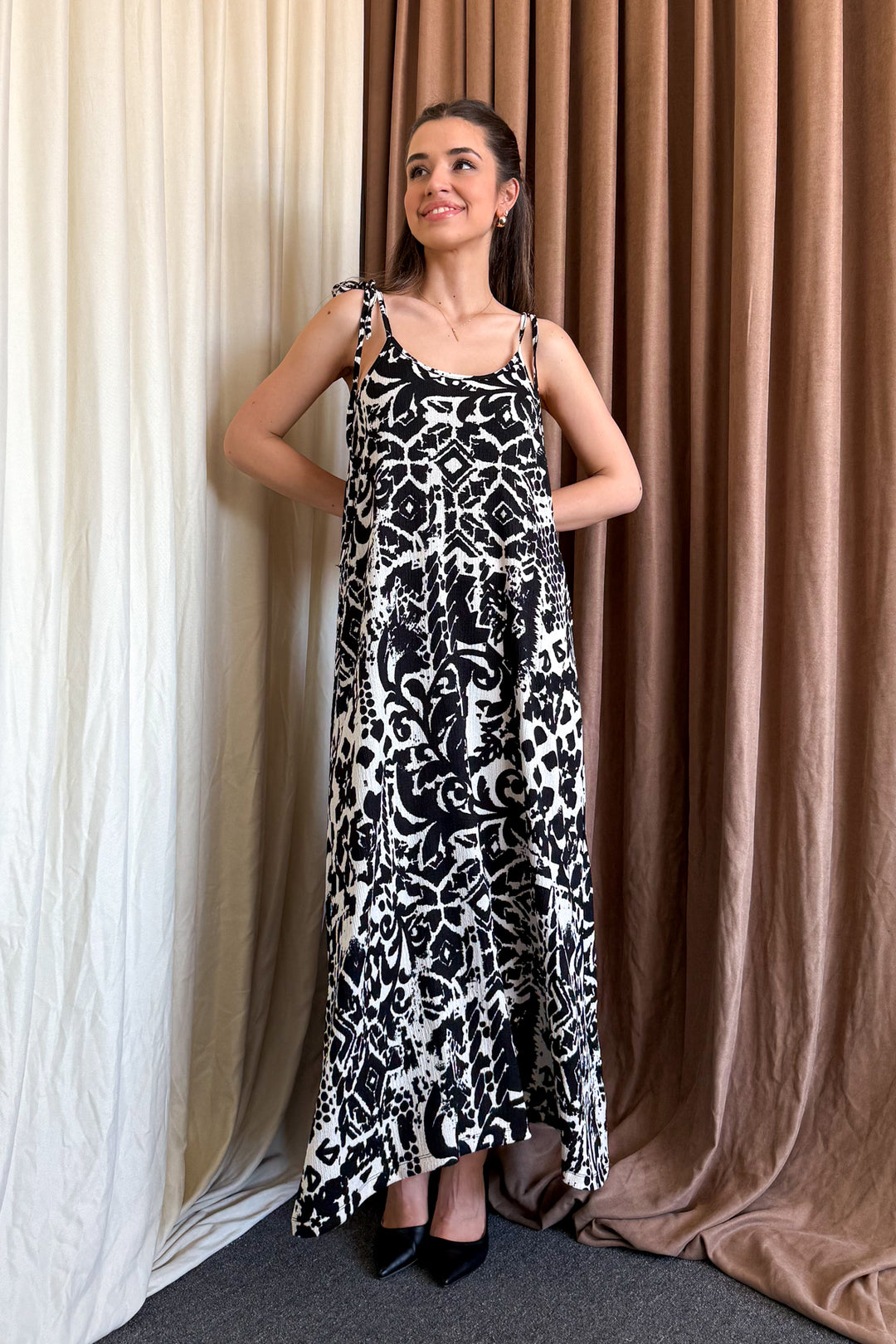 MPL Woman Patterned V-Neck Strappy Long Dress 5693 - Warrington