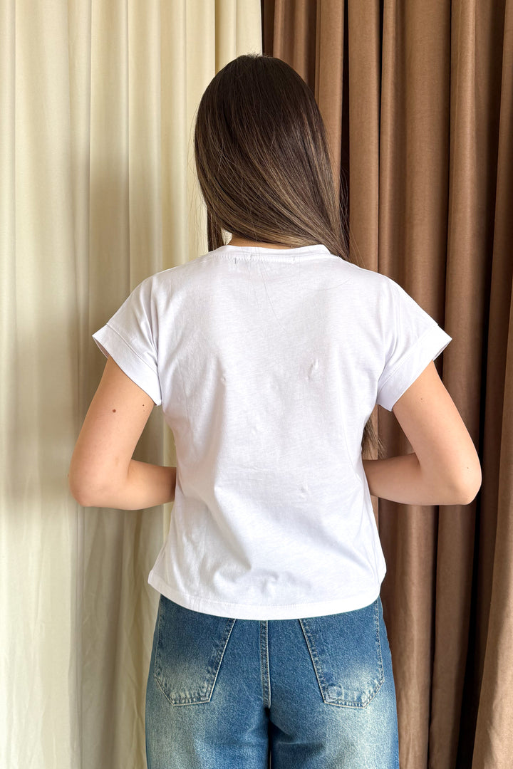 MPL Women's Front Diamond Stone Round Neck T-shirt 5817 - Nîmes