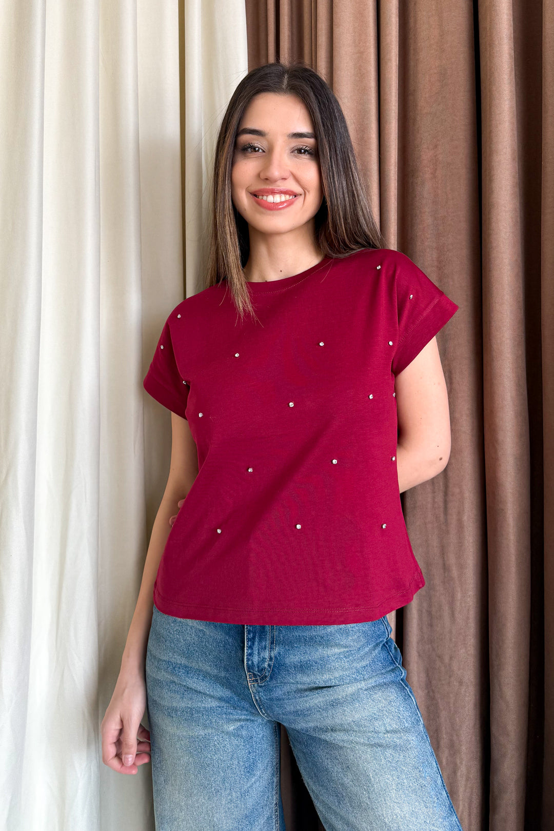 MPL Women's Front Diamond Stone Round Neck T-shirt 5817 - Padova