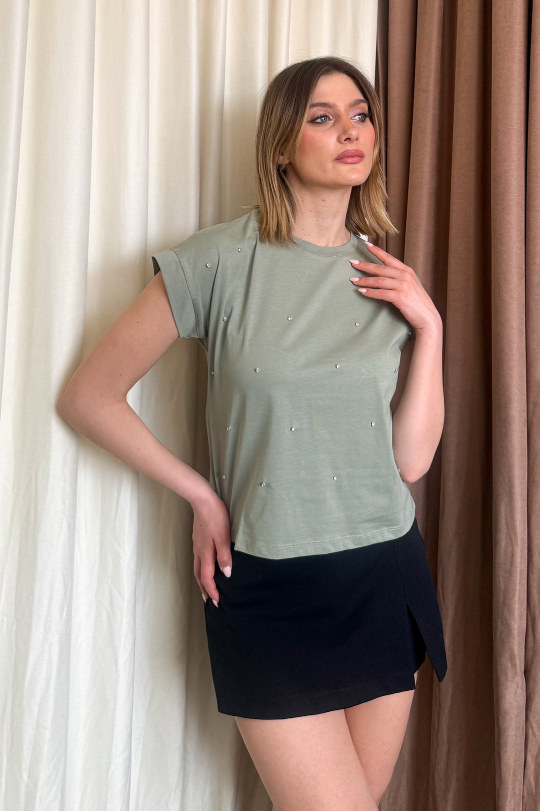 MPL Women's Front Diamond Stone Round Neck T-shirt 5817 - Nijkerk