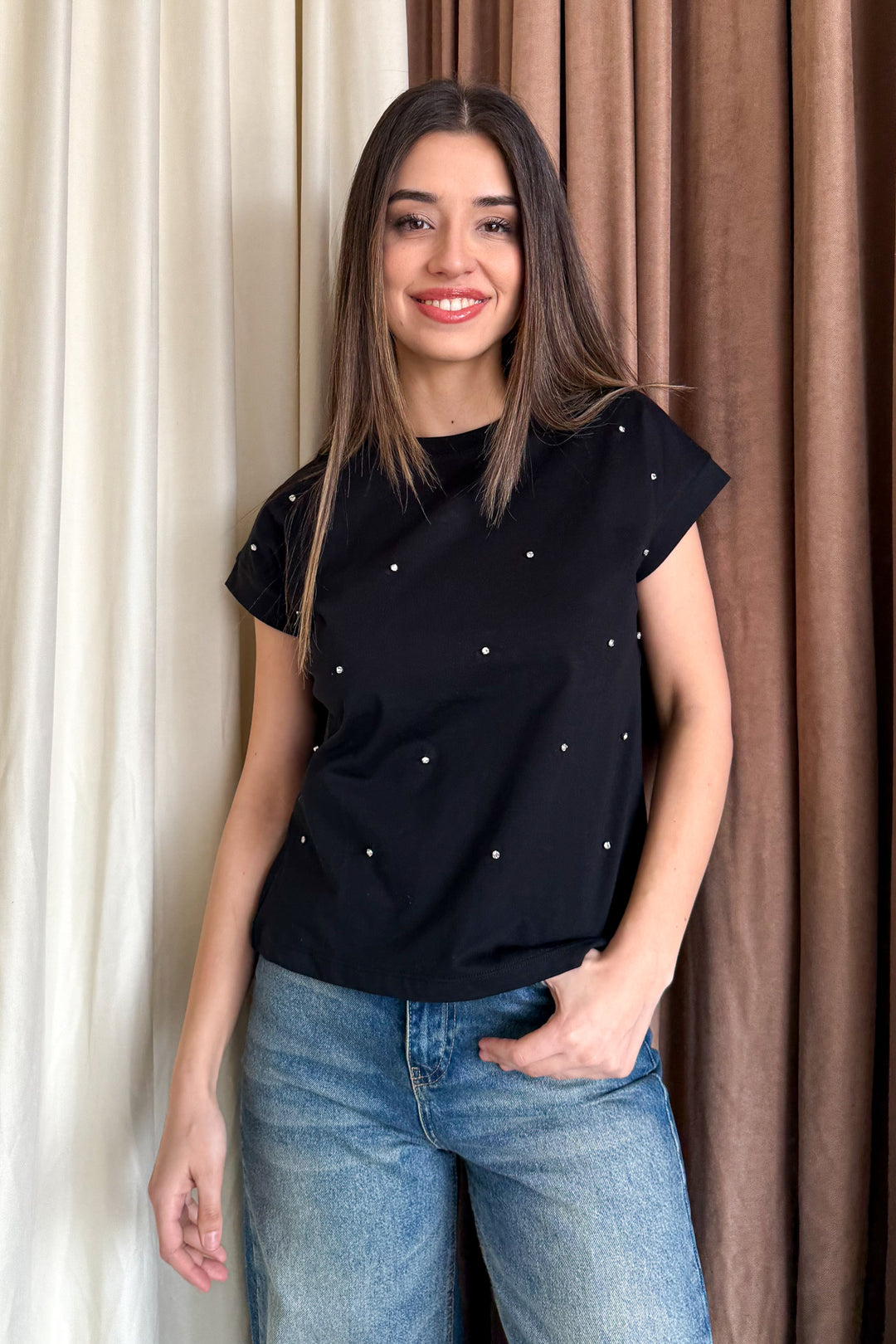 MPL Woman Front Diamond Stone Round Neck T-shirt 5817 - Bridgeport