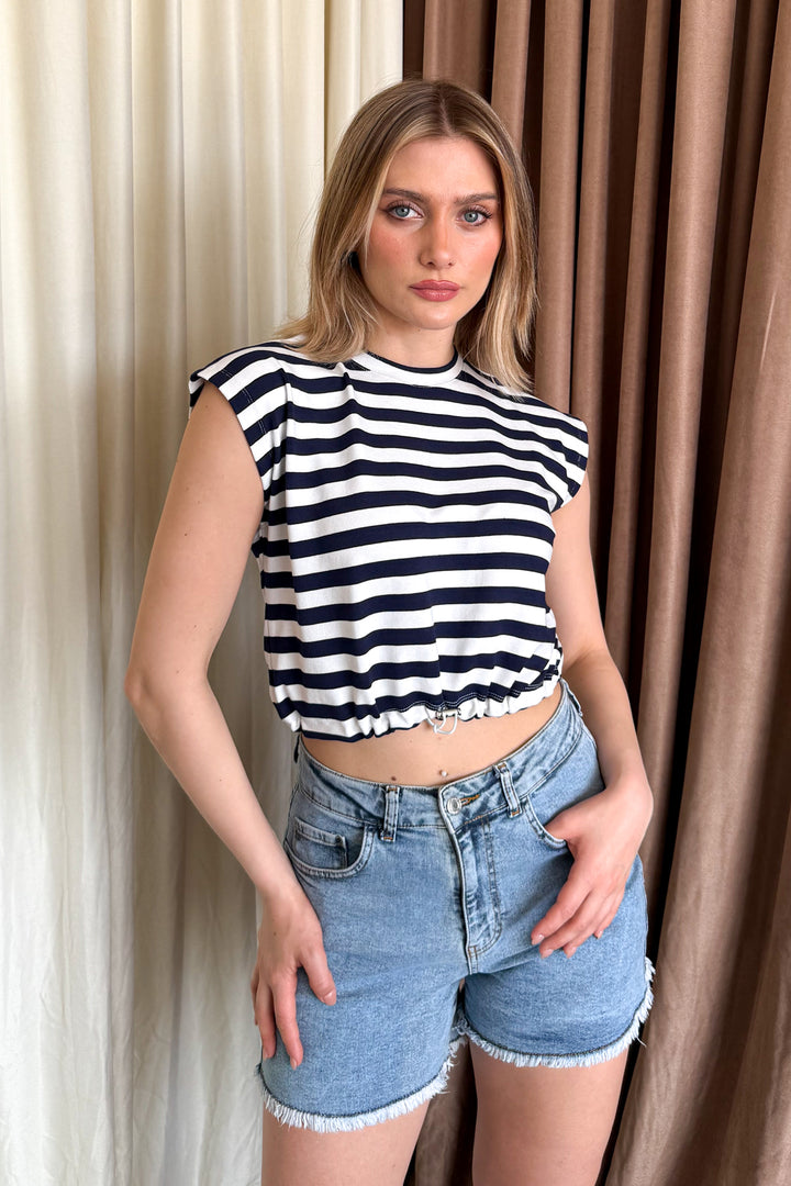 MPL Women's Striped Crop T-shirt with Waist Stopper 6104 - Chicopee
