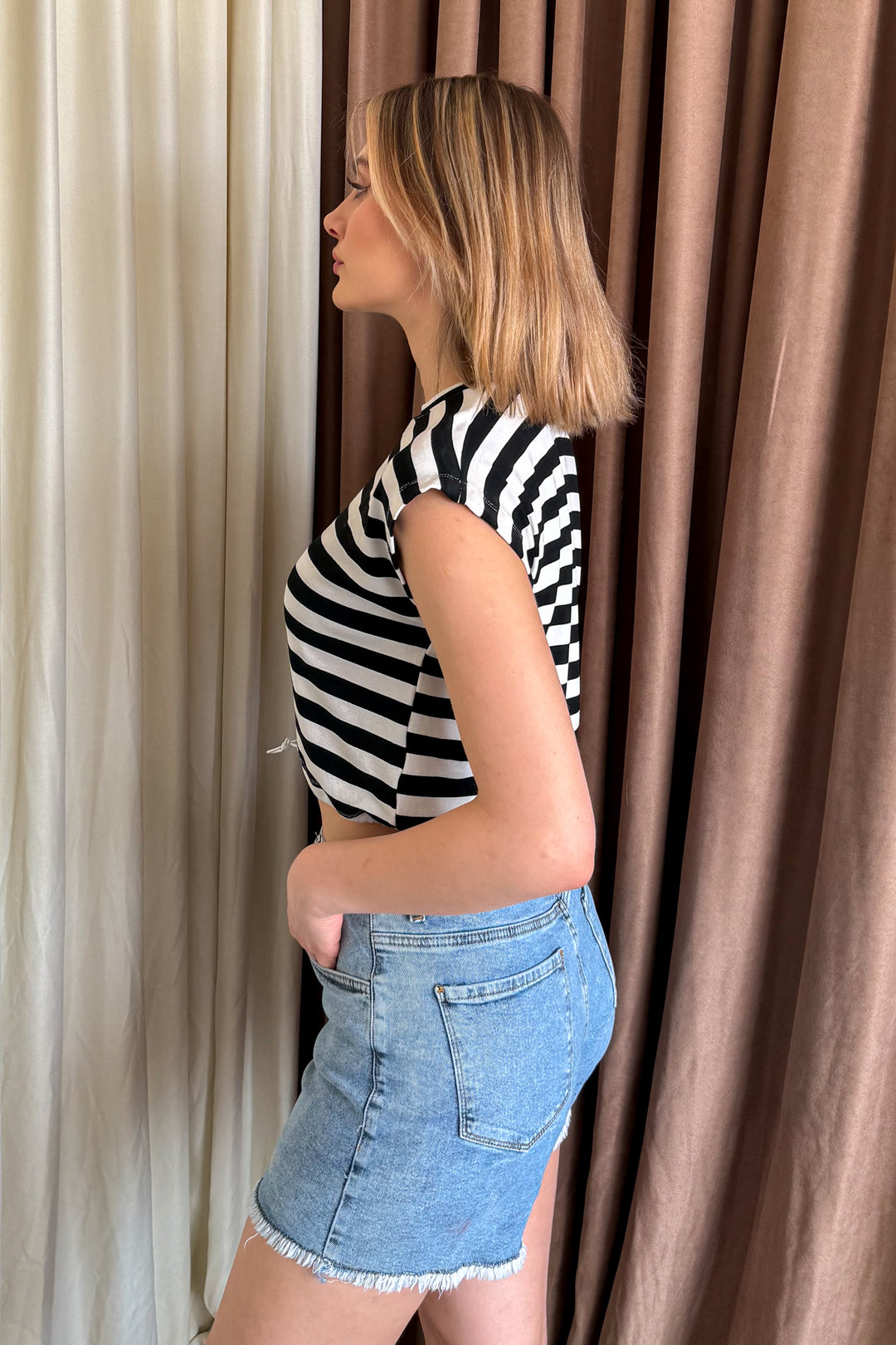 MPL Women's Striped Crop T-shirt with Waist Stopper 6104 - Plymouth