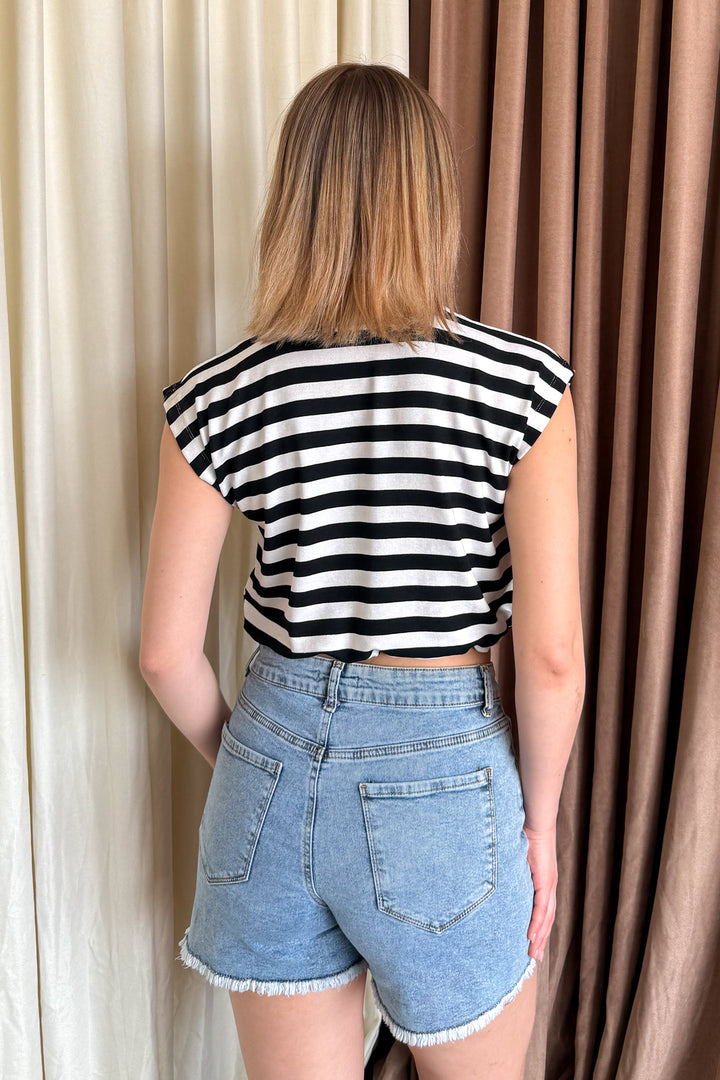 MPL Women's Striped Crop T-shirt with Waist Stopper 6104 - Plymouth