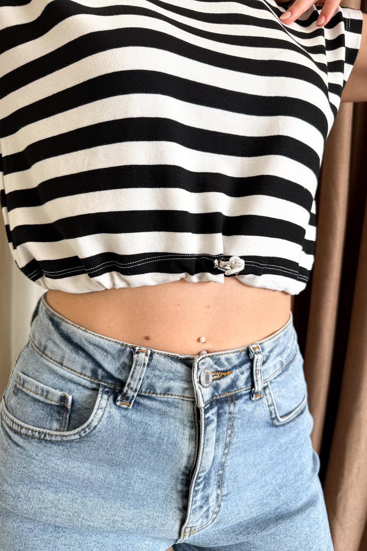 MPL Women's Striped Crop T-shirt with Waist Stopper 6104 - Plymouth