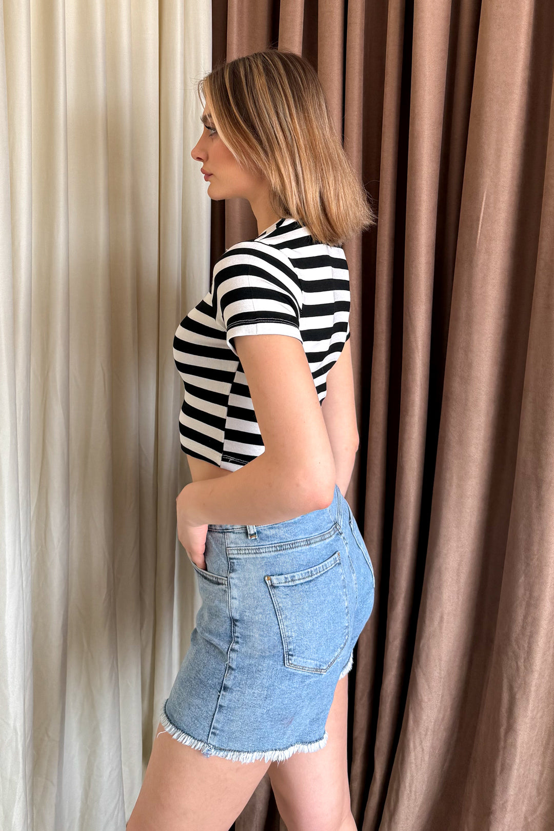 MPL Women's Round Neck Striped Crop Body 6110 - Bremerton