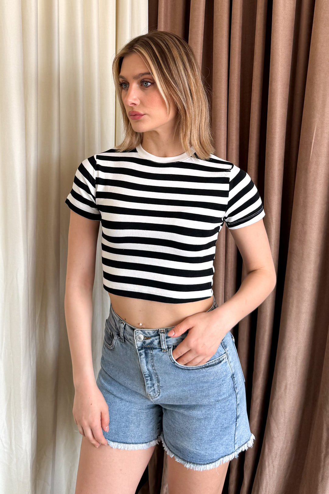 MPL Women's Round Neck Striped Crop Body 6110 - Bremerton