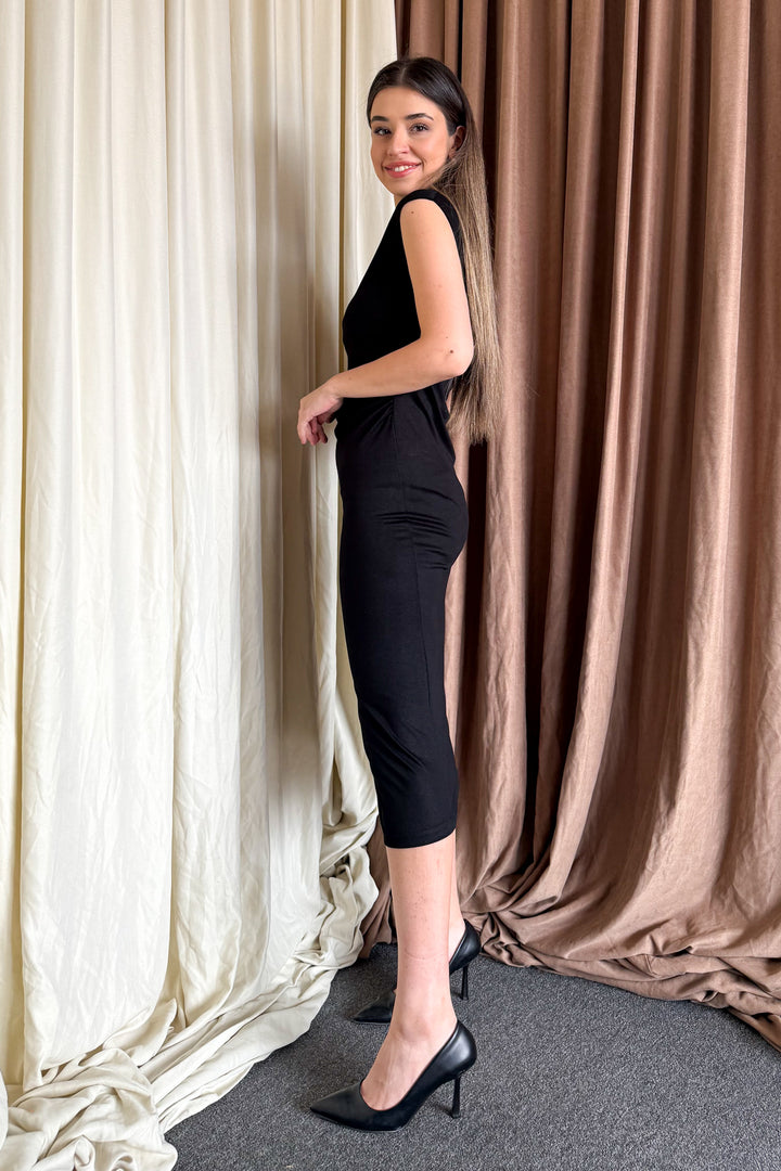 MPL Woman Side Ruched Sleeveless Long Dress 6242 - Tienen