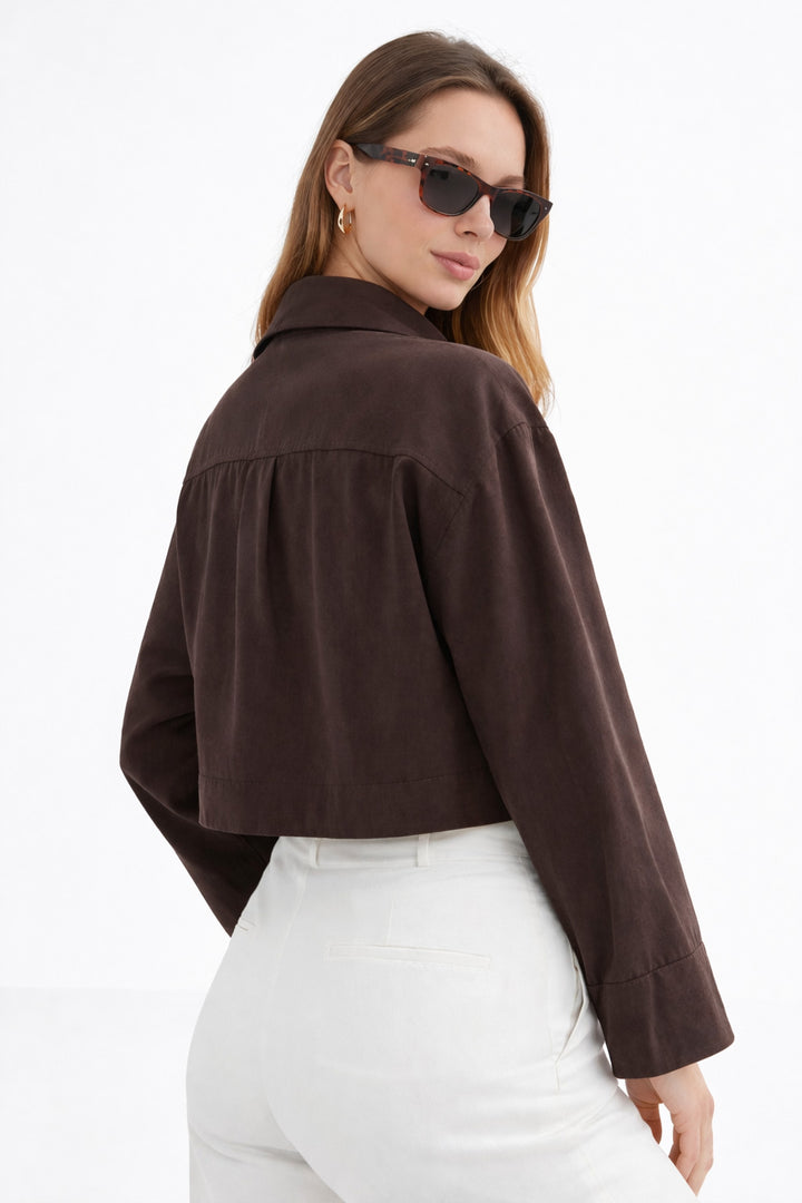 MPL Kadın Düğmeli Modal Kumaş Uzun Kol Crop Gömlek 2609 - Long Beach