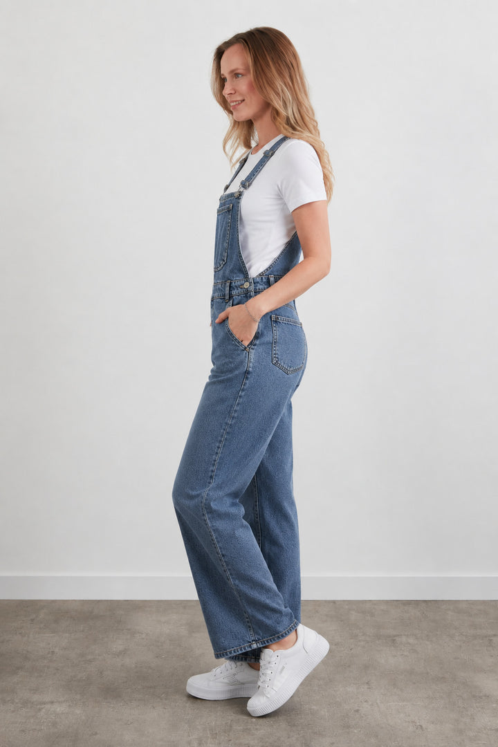 MPL Kadın Kemerli Geniş Paça Önü Cepli Kot Salopet 116 - Orem