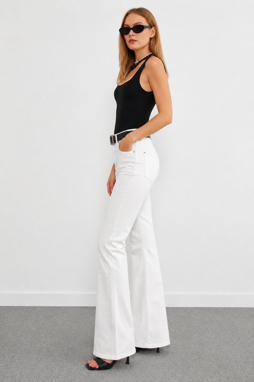 MPL Kadın Kemerli Yüksel Bel İspanyol Paça Kot Pantolon 1938-5 - Apache Junction