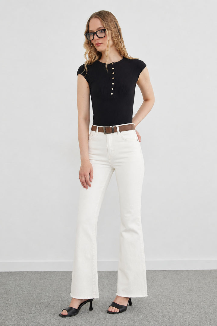 MPL Kadın Kemerli Kesik Paça Kot Pantolon 3047-20 - Plainfield