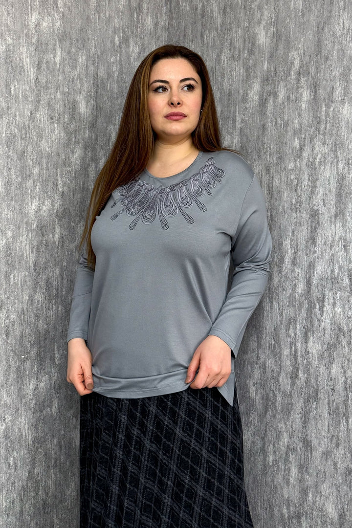 MPL Kadın Taşlı Nakışlı Bluz 004 - Wylie