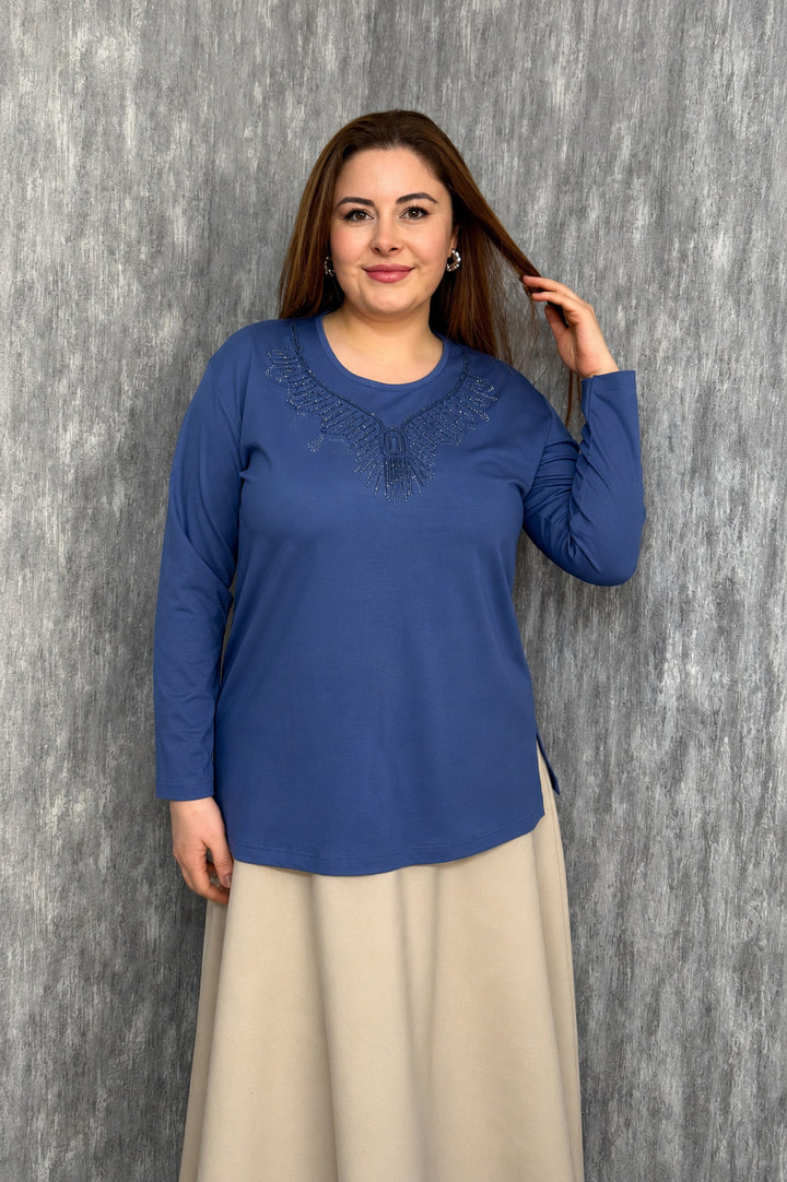 MPL Kadın Taşlı Nakışlı Anne Bluz 007 - Cary