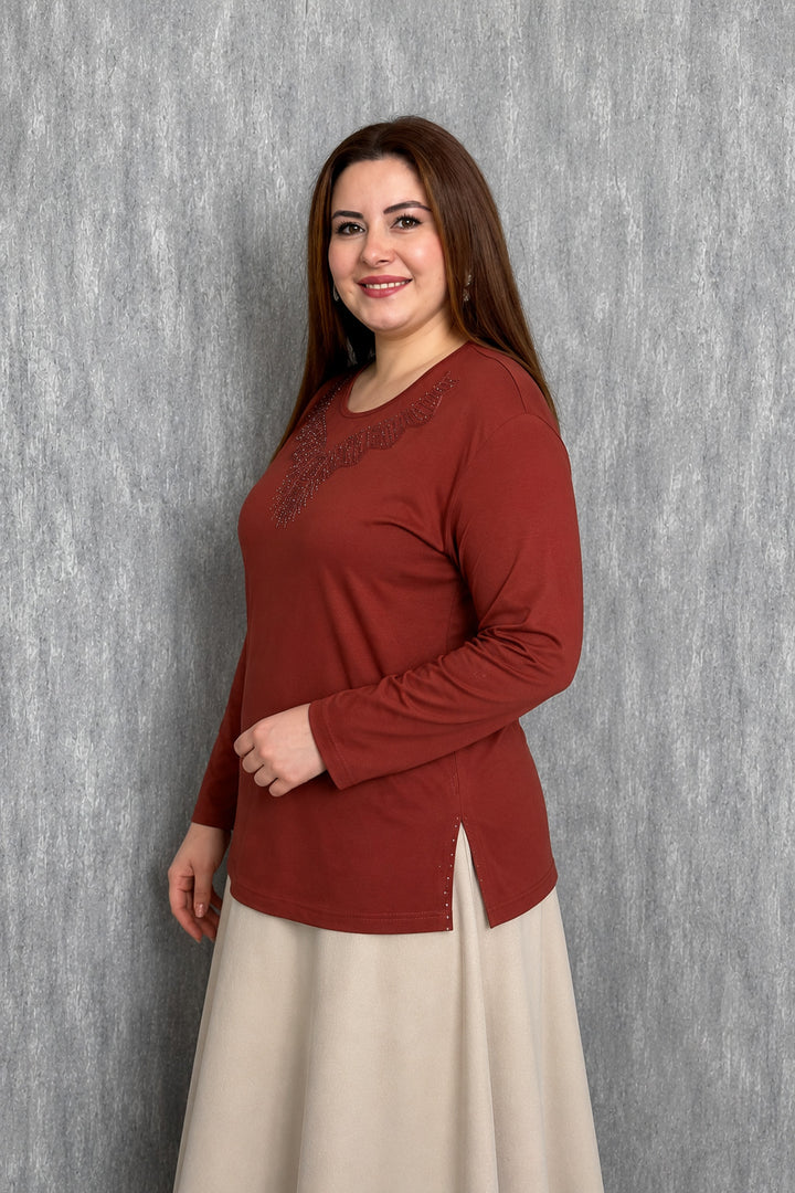 MPL Kadın Taşlı Nakışlı Anne Bluz 007 - Tours