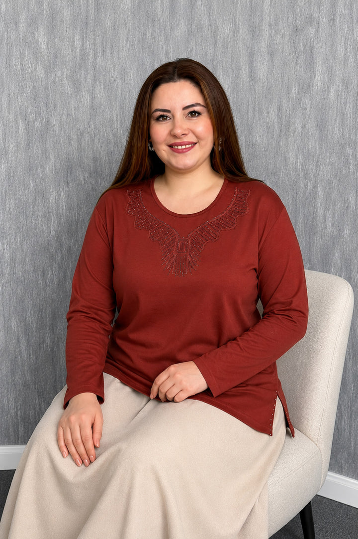 MPL Kadın Taşlı Nakışlı Anne Bluz 007 - Tours